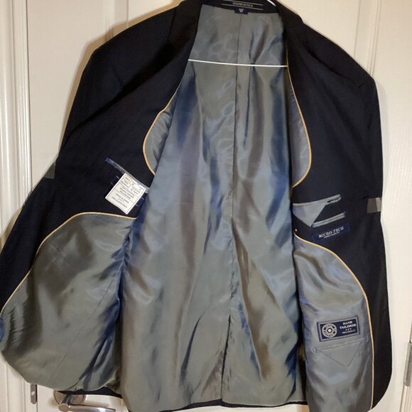 Carlo Monza Couture Men's Suit Blazer Jacket Size 44 Regular Navy Blue Pin Strip - Picture 4 of 9